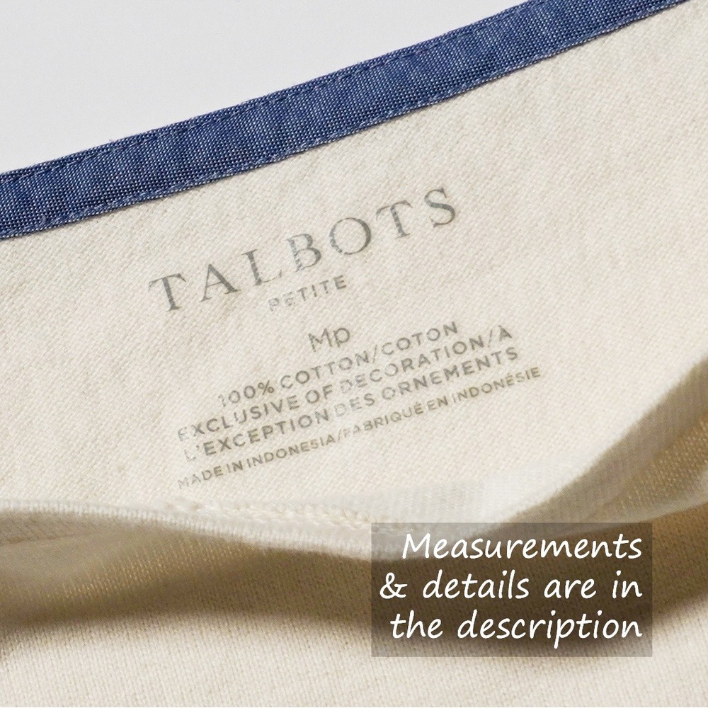 Talbots Hamilton Stripe Authentic Tee Size‎ M Cotton Pastel Boat Neck Top Cream - Picture 6 of 8